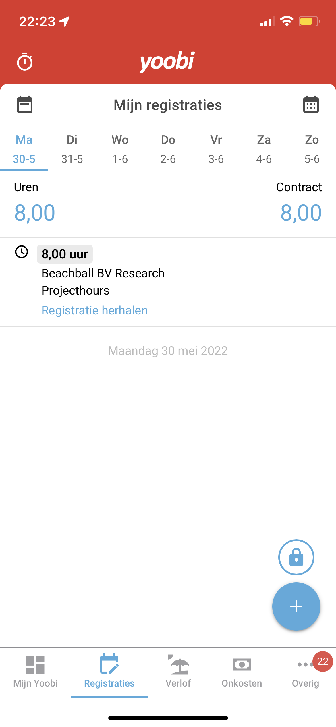 Yoobi app registratiescherm