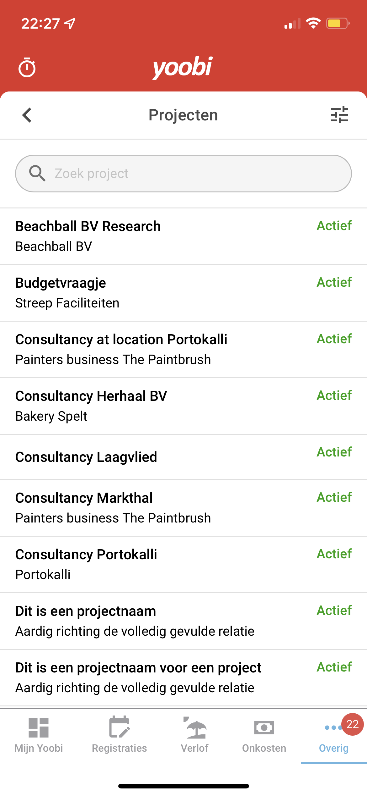 Yoobi app projectenlijst